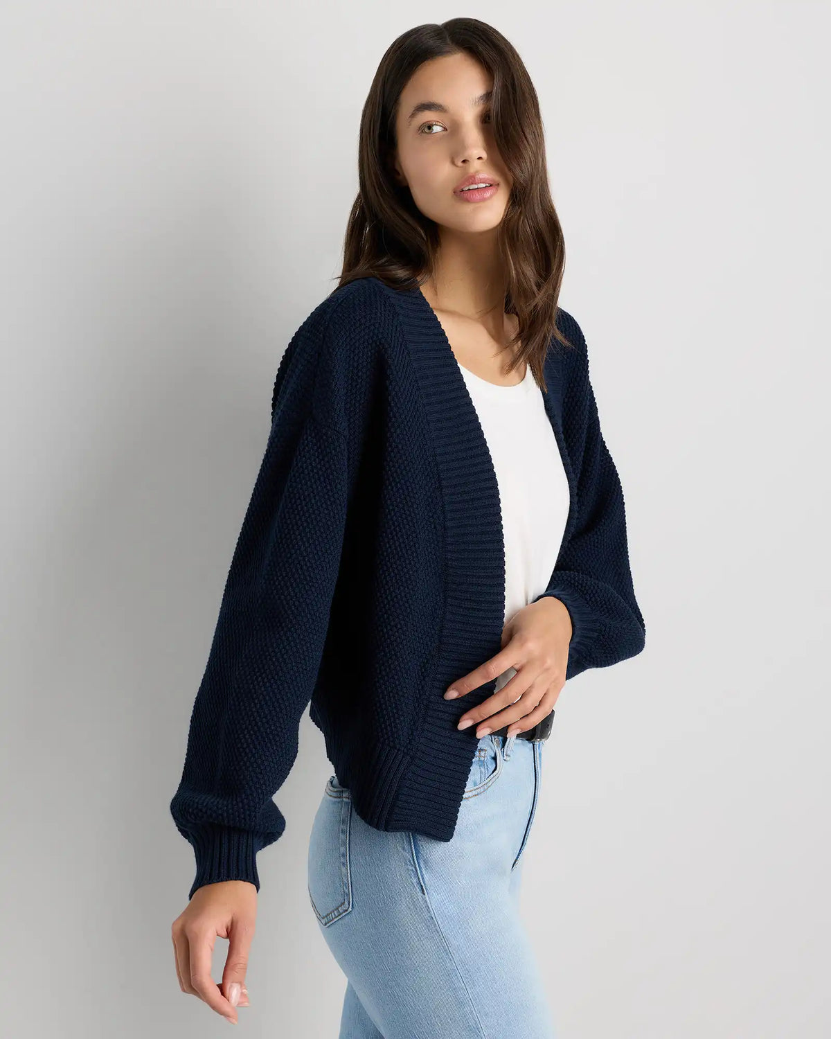 100% Organic Cotton Waffle Stitch Open Cardigan