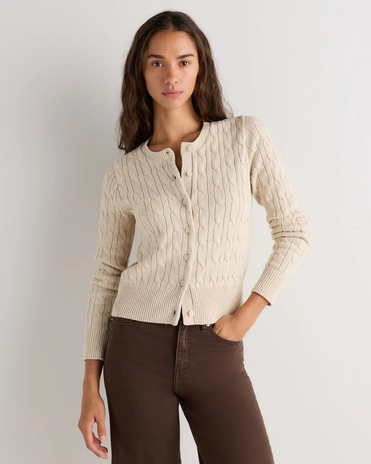 100% Organic Cotton Cable Crew Cardigan