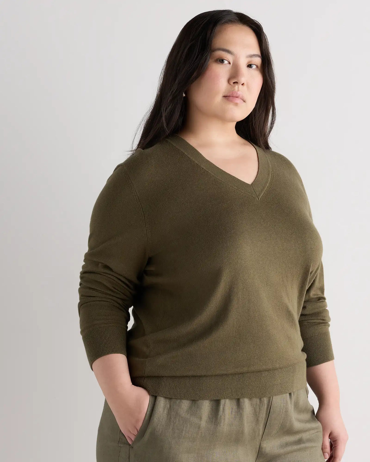 Lightweight Cotton Cashmere V-Neck Sweater
