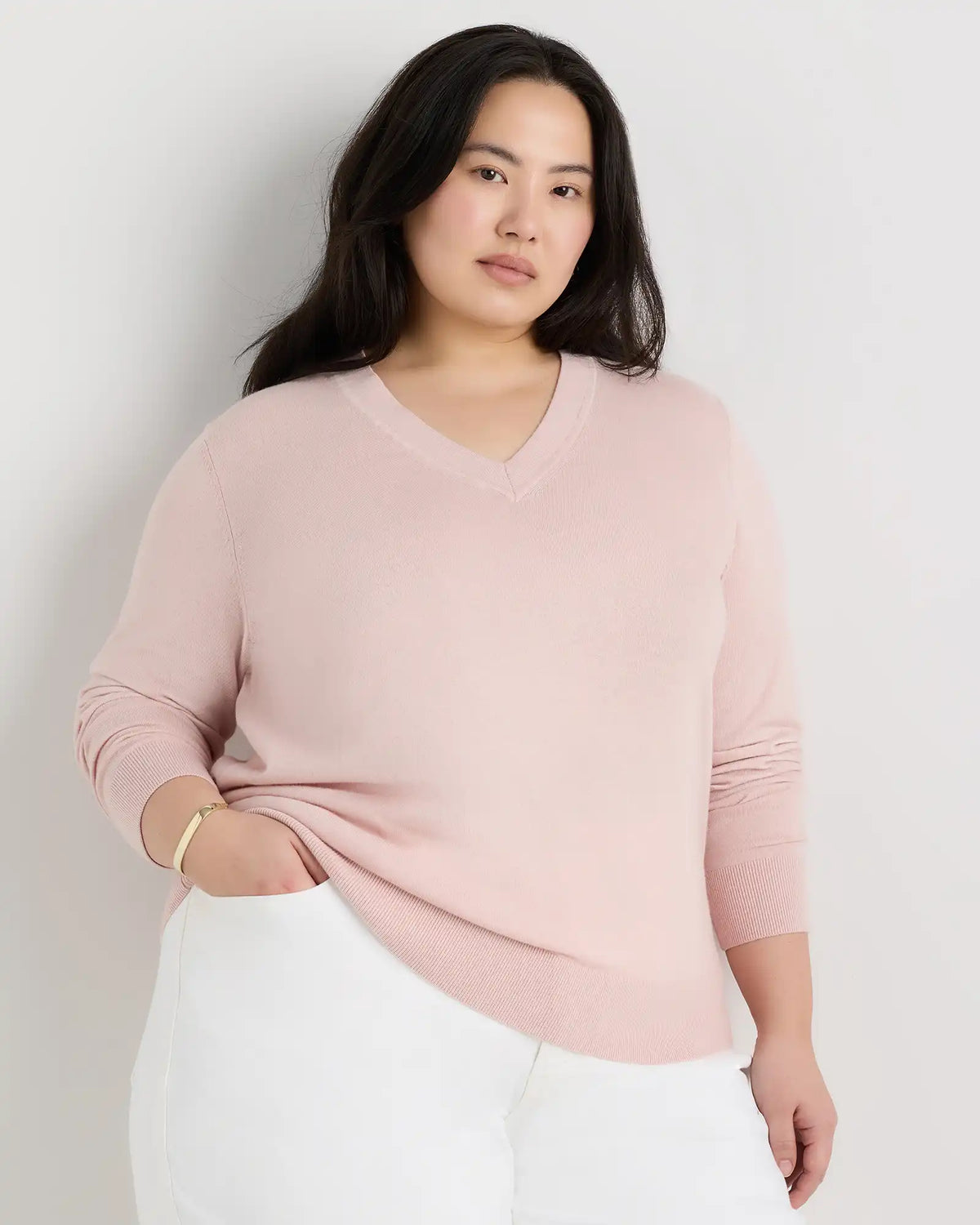 Lightweight Cotton Cashmere V-Neck Sweater