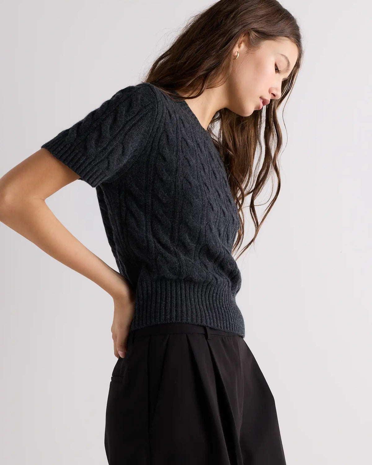 Mongolian Cashmere Shrunken Cable Tee
