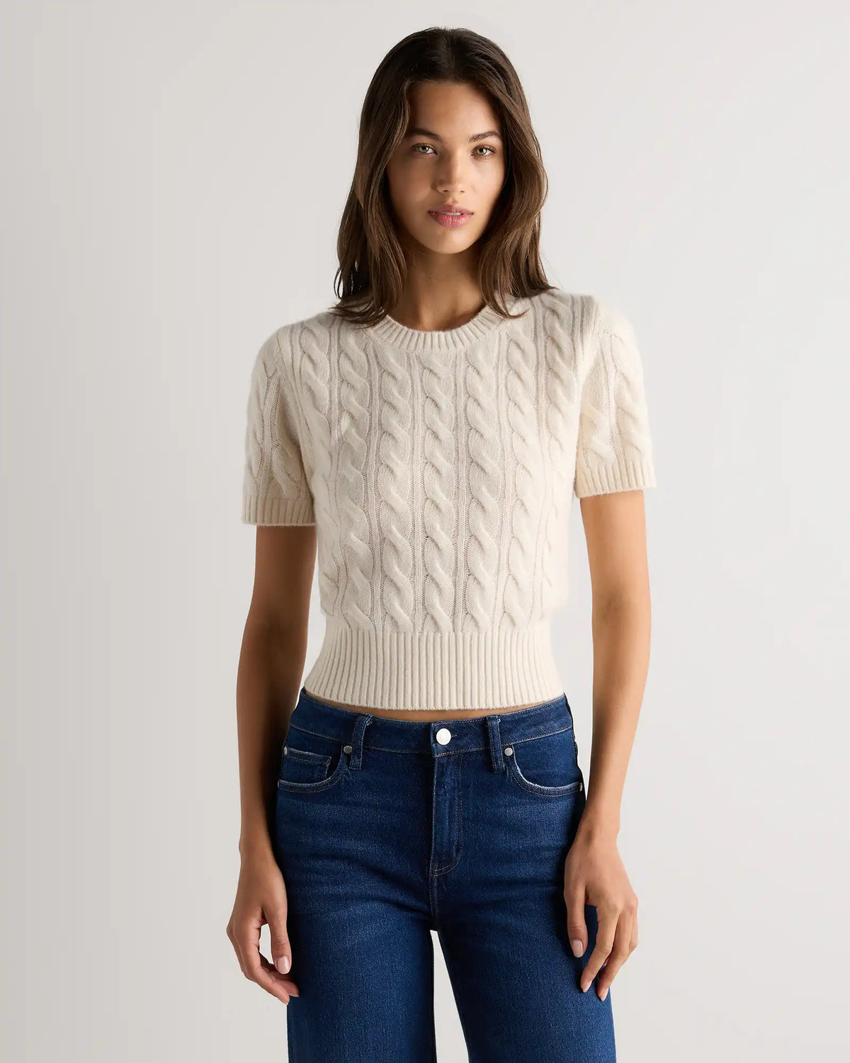 Mongolian Cashmere Shrunken Cable Tee