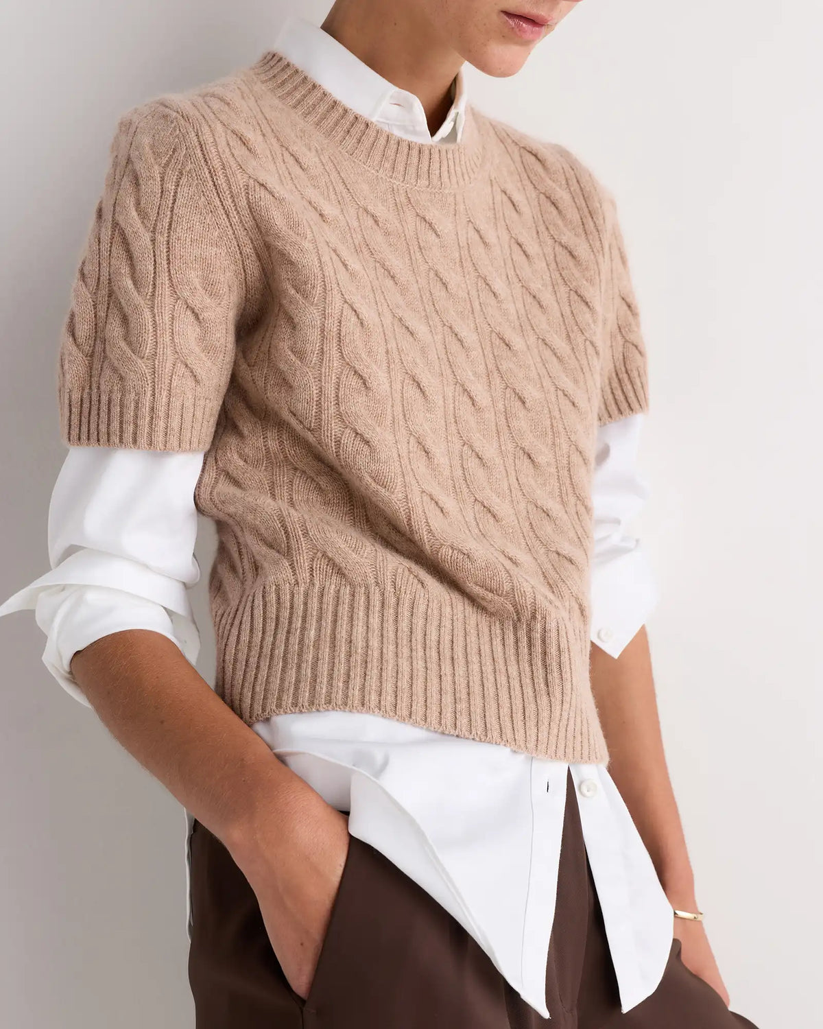 Mongolian Cashmere Shrunken Cable Tee