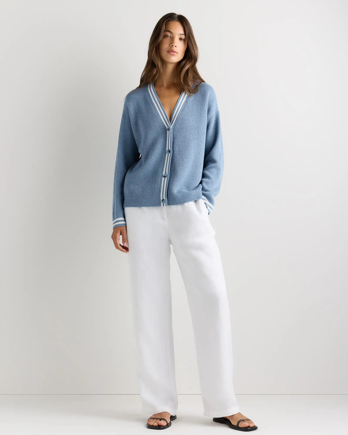Cotton Cashmere Textured Varsity Cardigan