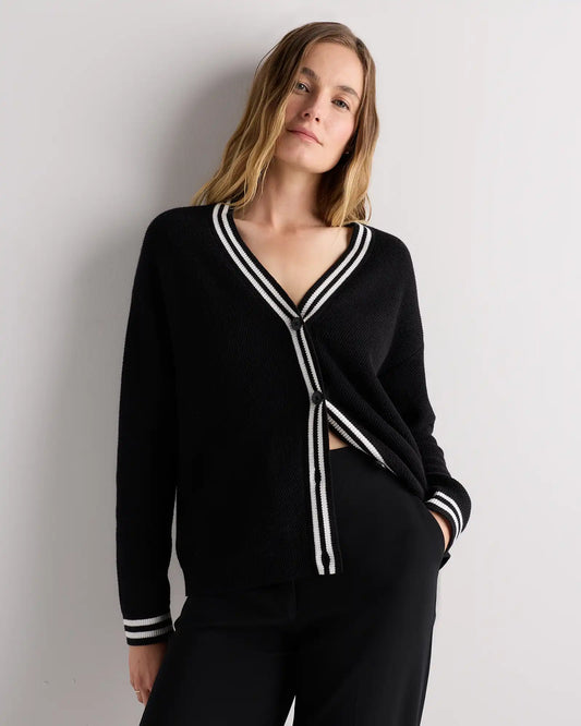 Cotton Cashmere Textured Varsity Cardigan