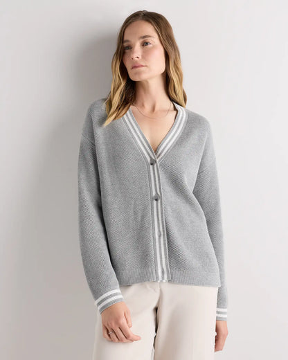 Cotton Cashmere Textured Varsity Cardigan