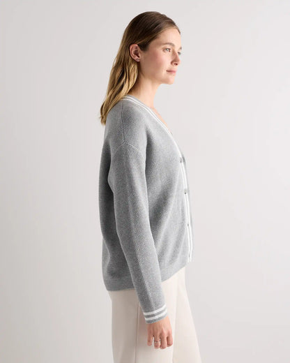 Cotton Cashmere Textured Varsity Cardigan