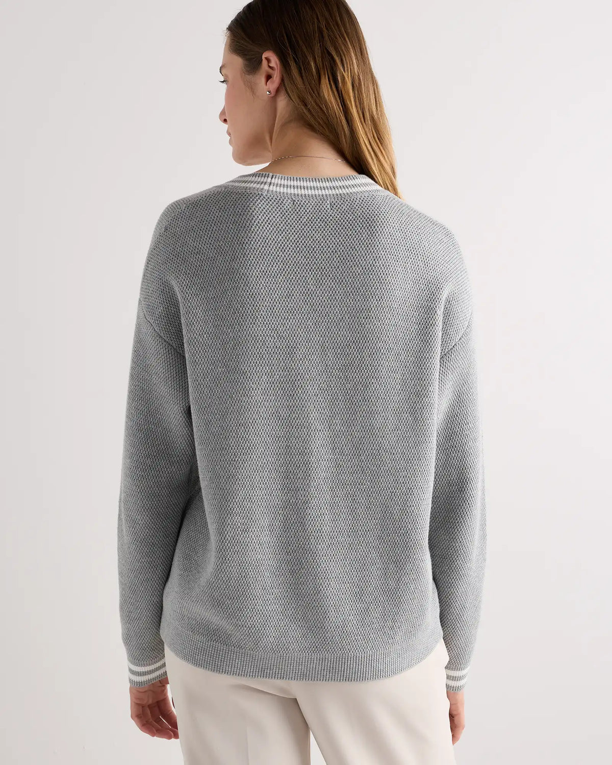Cotton Cashmere Textured Varsity Cardigan