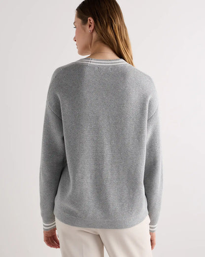 Cotton Cashmere Textured Varsity Cardigan