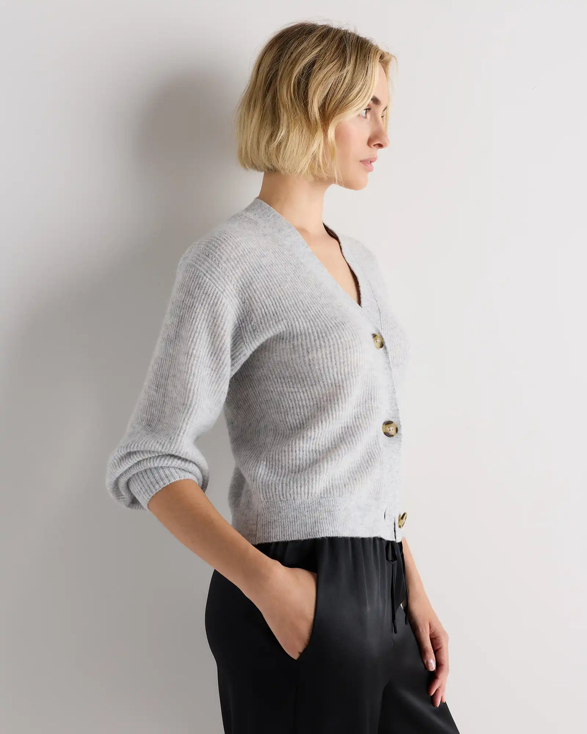 Lightweight Baby Alpaca Cropped V-Neck Cardigan