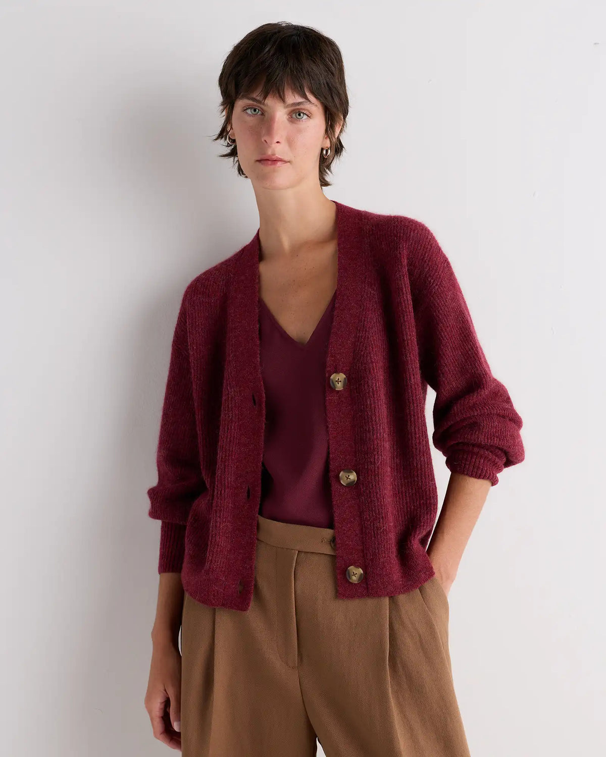 Lightweight Baby Alpaca Cropped V-Neck Cardigan