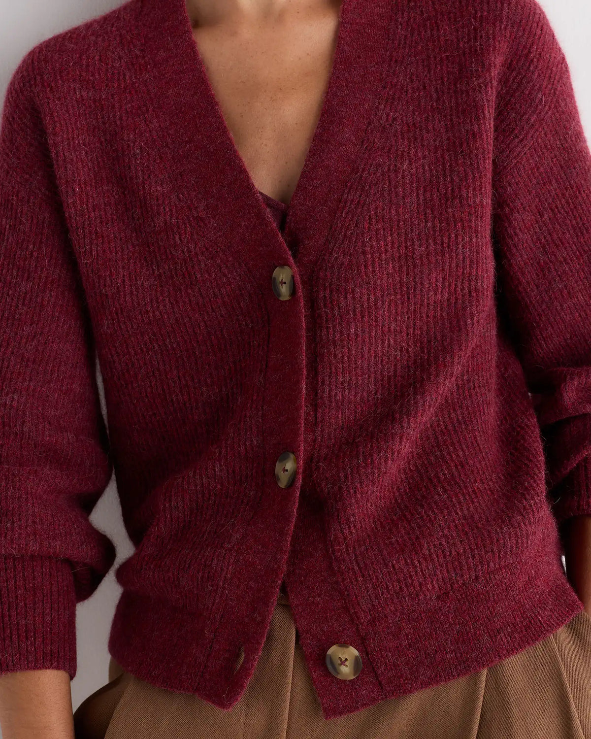 Lightweight Baby Alpaca Cropped V-Neck Cardigan