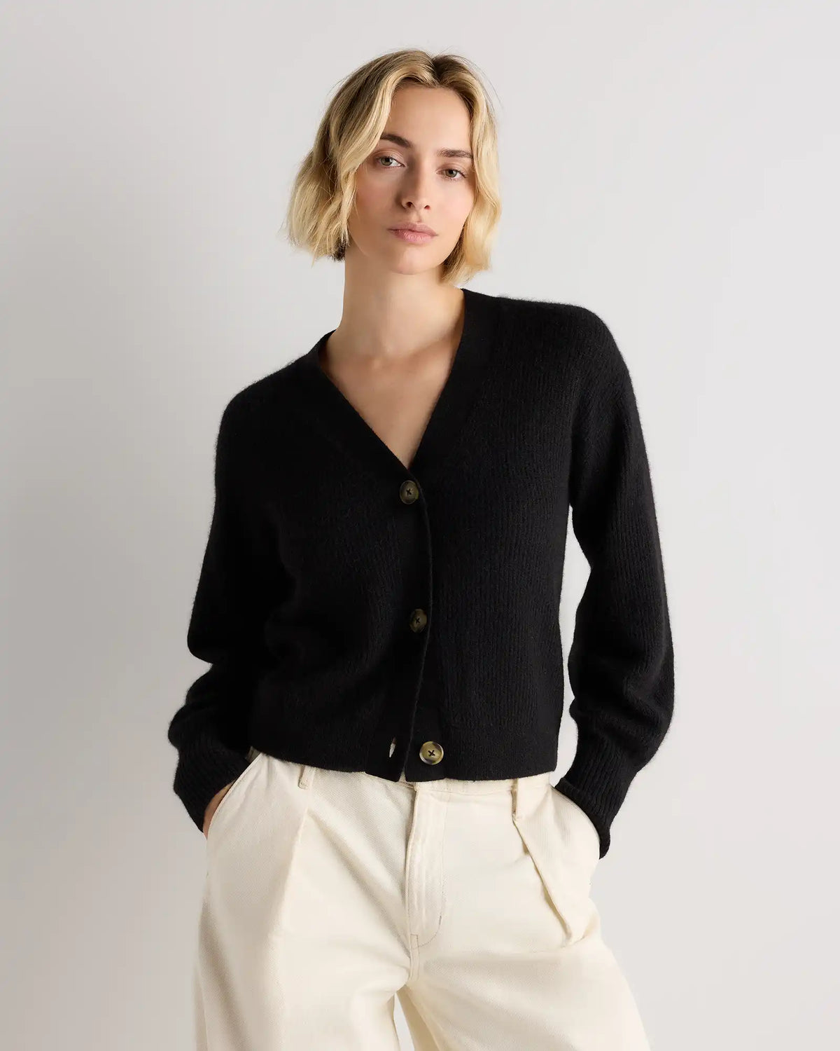 Lightweight Baby Alpaca Cropped V-Neck Cardigan