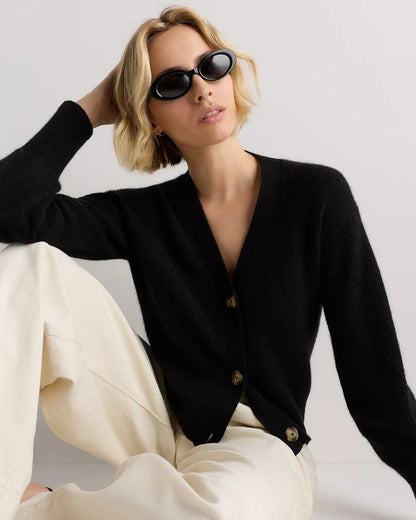 Lightweight Baby Alpaca Cropped V-Neck Cardigan