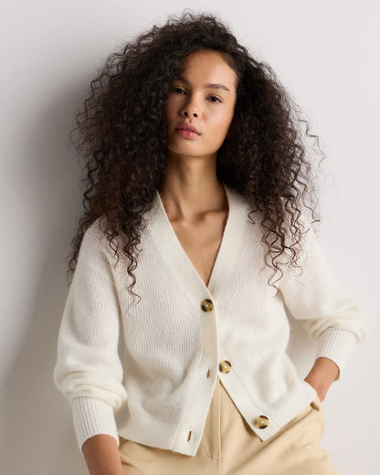 Lightweight Baby Alpaca Cropped V-Neck Cardigan