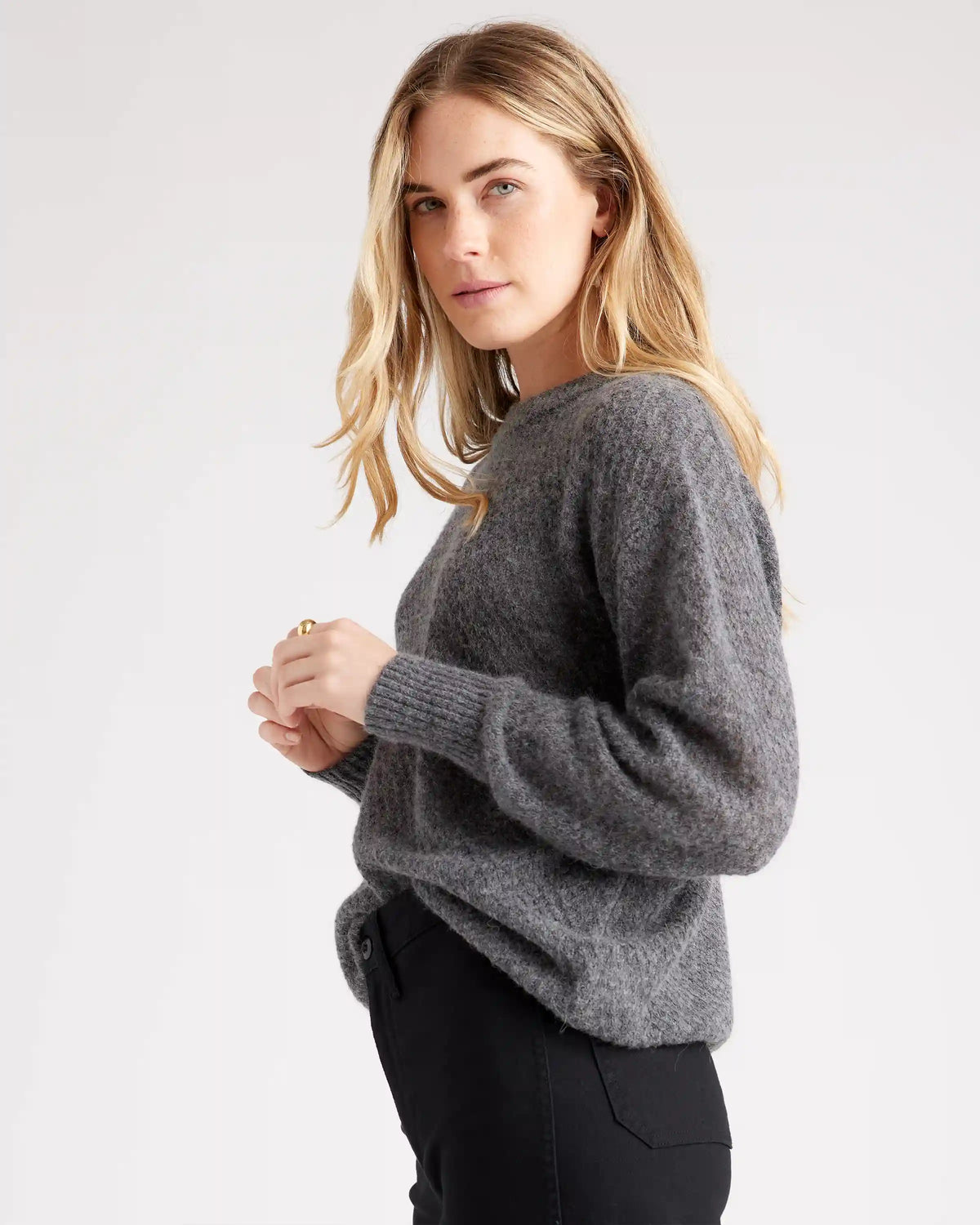 Baby Alpaca-Wool Diamond Stitch Crew