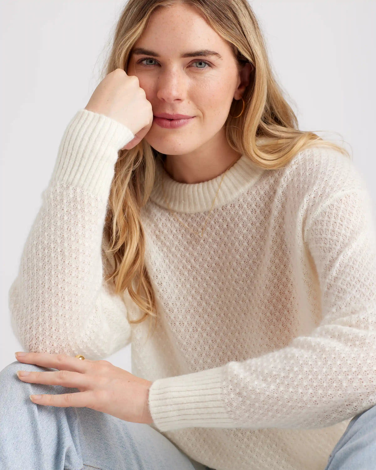 Baby Alpaca-Wool Diamond Stitch Crew