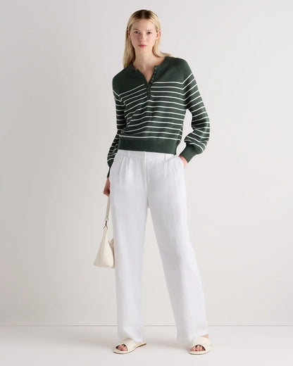 100% Organic Cotton Striped Henley Sweater