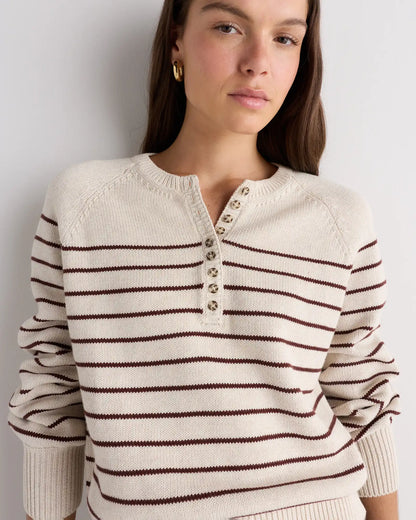 100% Organic Cotton Striped Henley Sweater