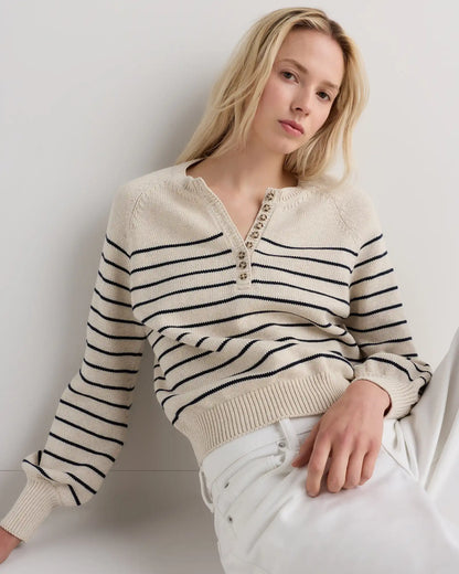 100% Organic Cotton Striped Henley Sweater