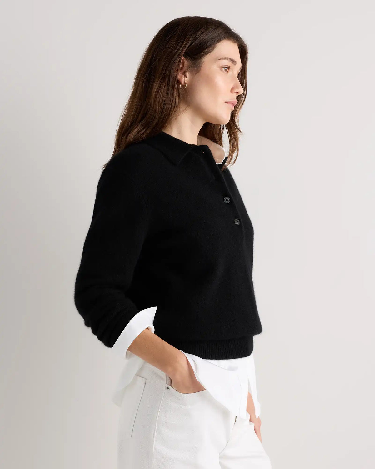 Mongolian Cashmere Button Polo Sweater