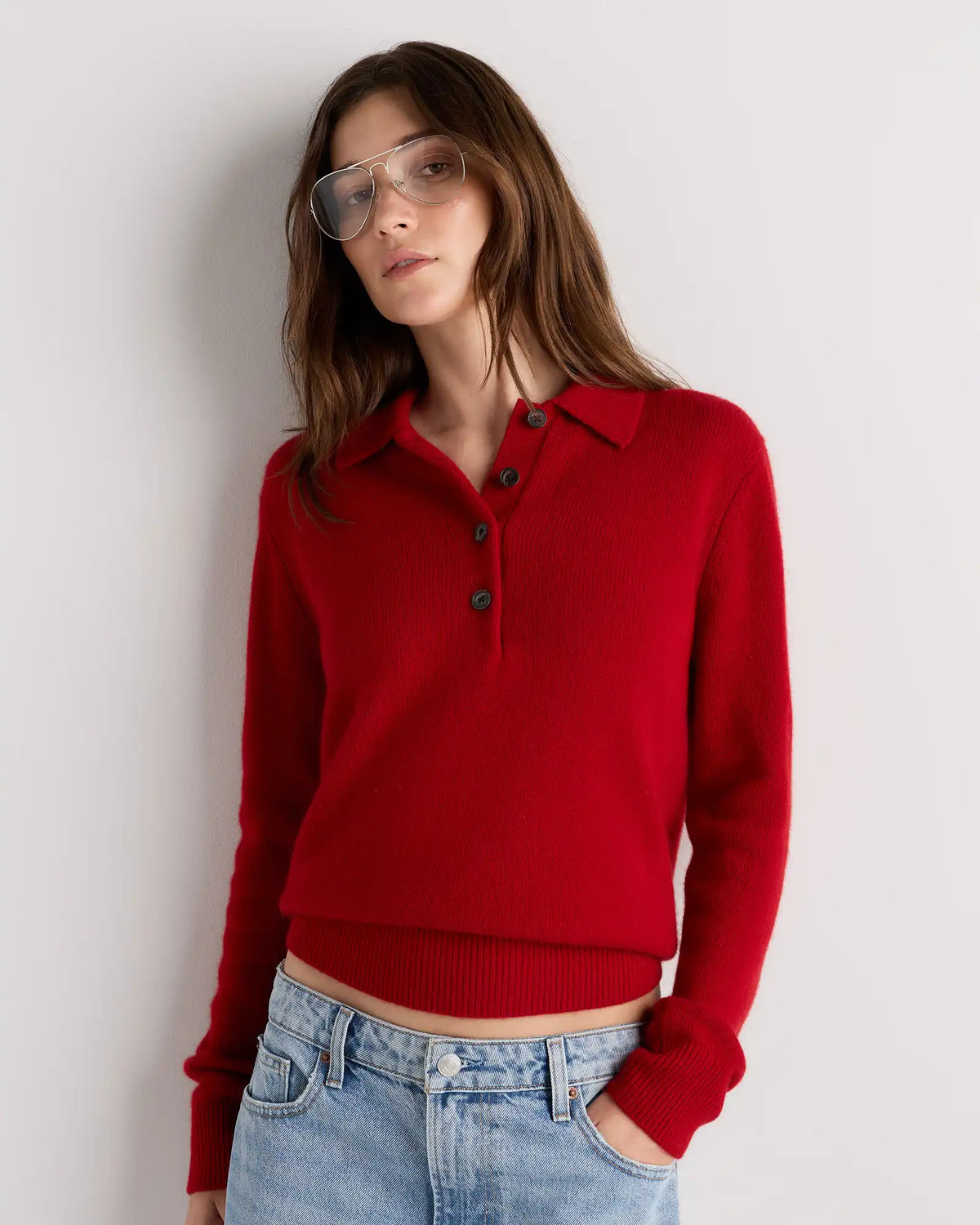 Mongolian Cashmere Button Polo Sweater