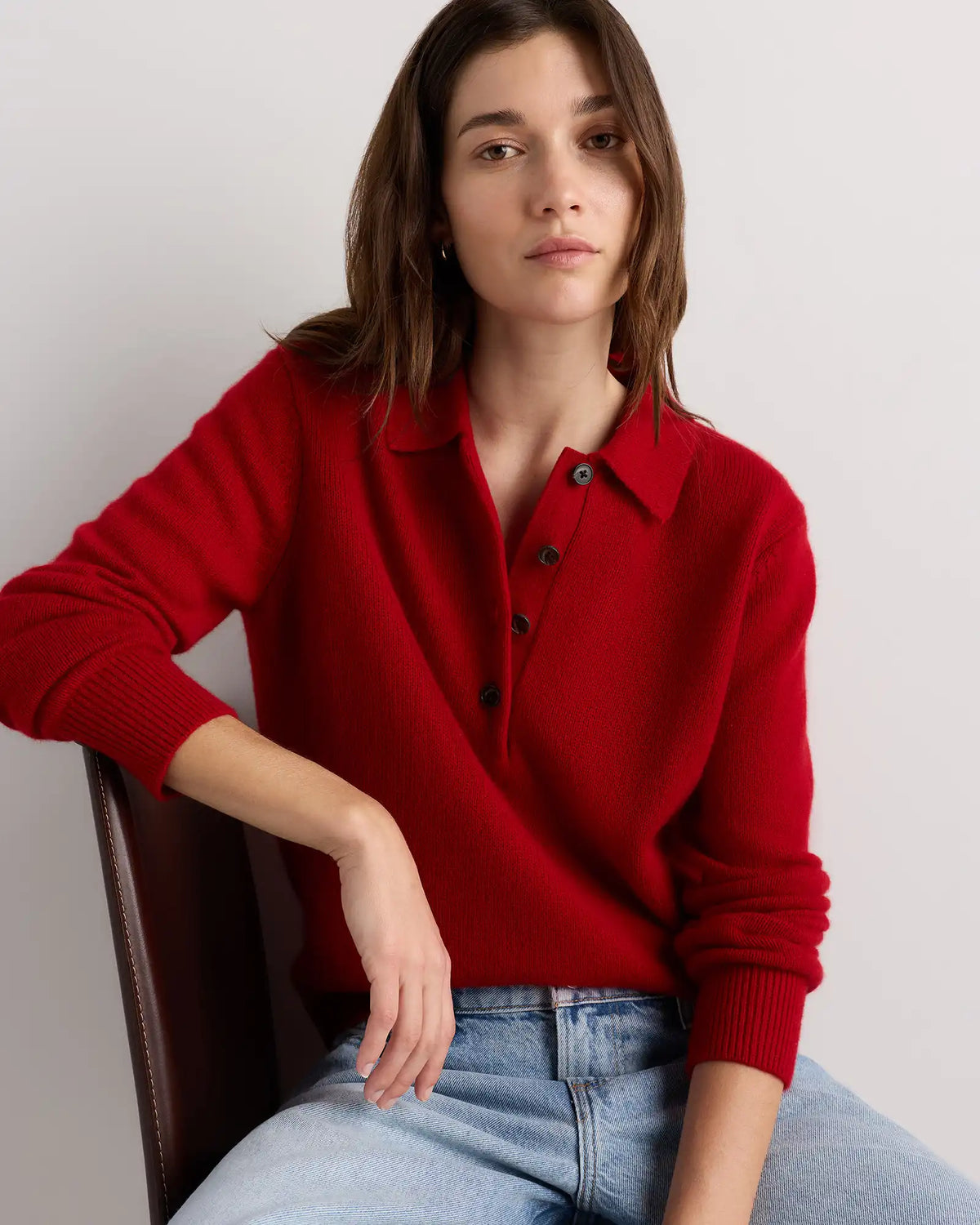 Mongolian Cashmere Button Polo Sweater