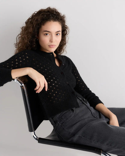 100% Yak Wool Shrunken Pointelle Detail Cardigan