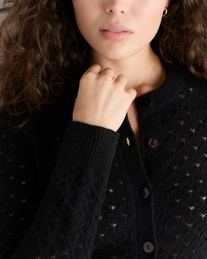 100% Yak Wool Shrunken Pointelle Detail Cardigan