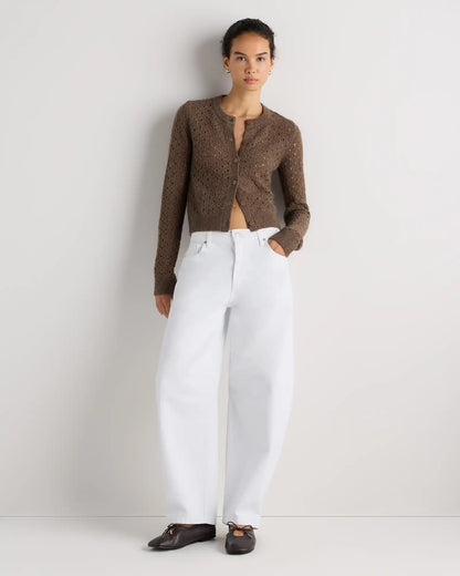 100% Yak Wool Shrunken Pointelle Detail Cardigan