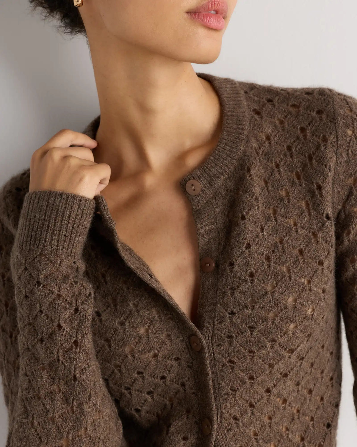 100% Yak Wool Shrunken Pointelle Detail Cardigan