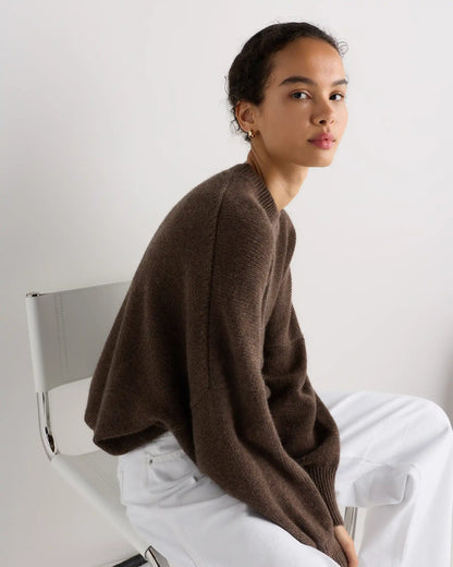 100% Mongolian Cashmere Slouchy Blouson Sleeve Crewneck