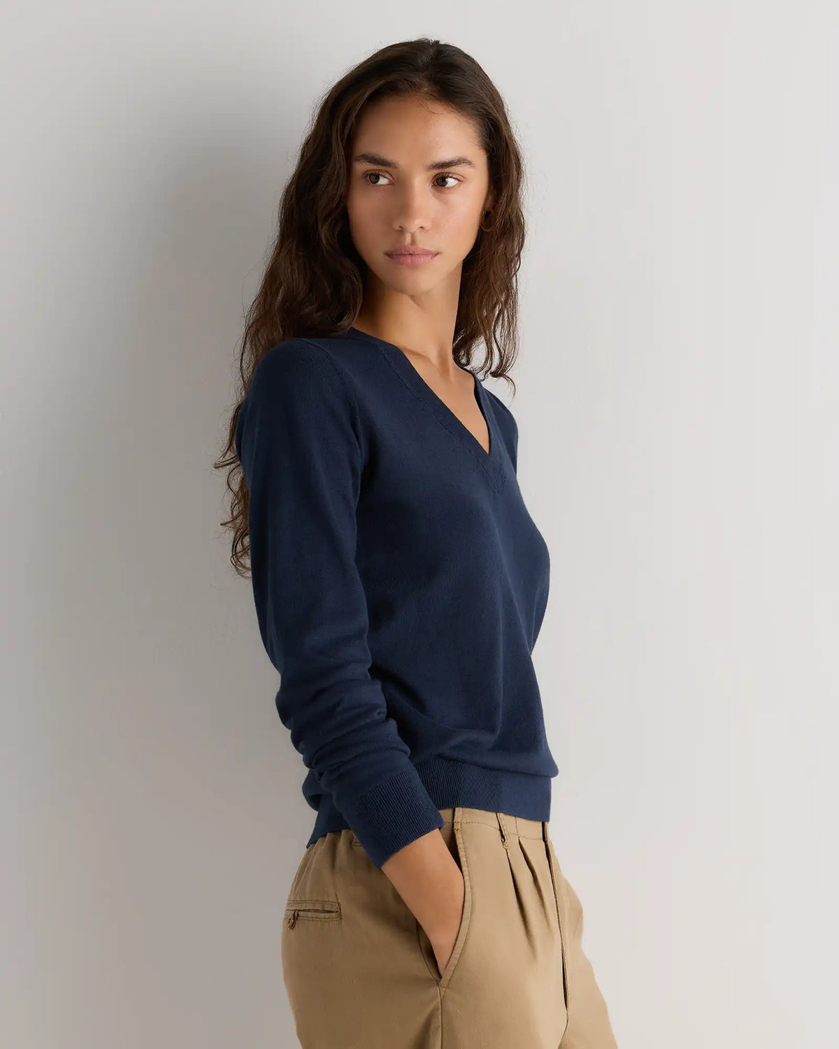 Lightweight Cotton Cashmere V-Neck Sweater