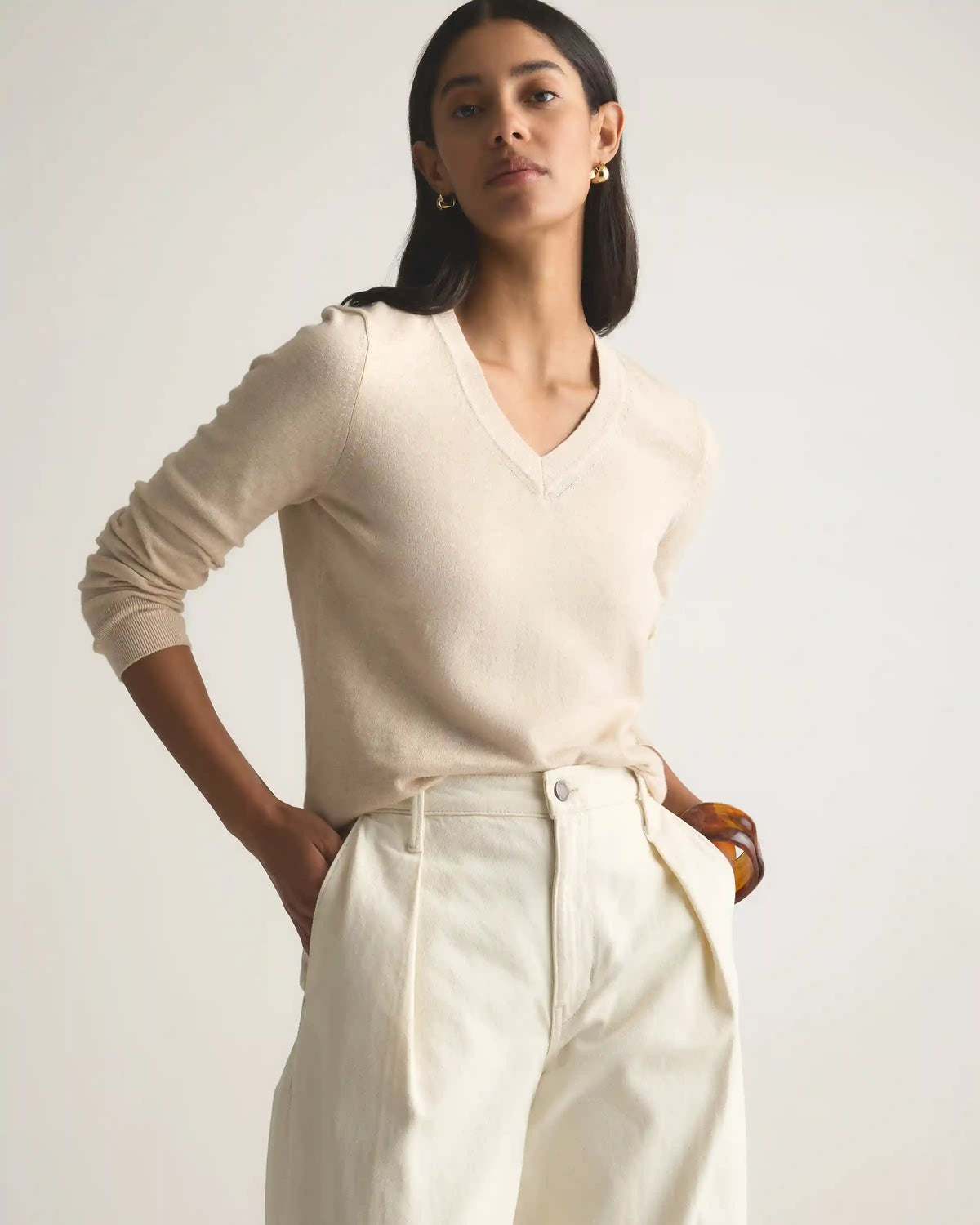 Lightweight Cotton Cashmere V-Neck Sweater
