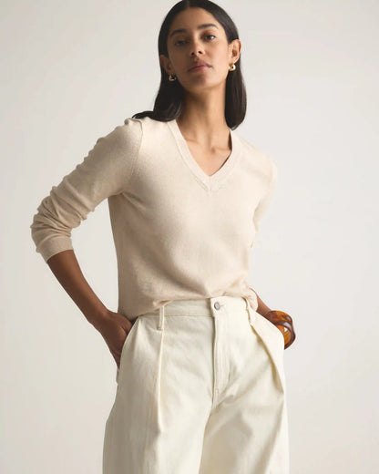 Lightweight Cotton Cashmere V-Neck Sweater