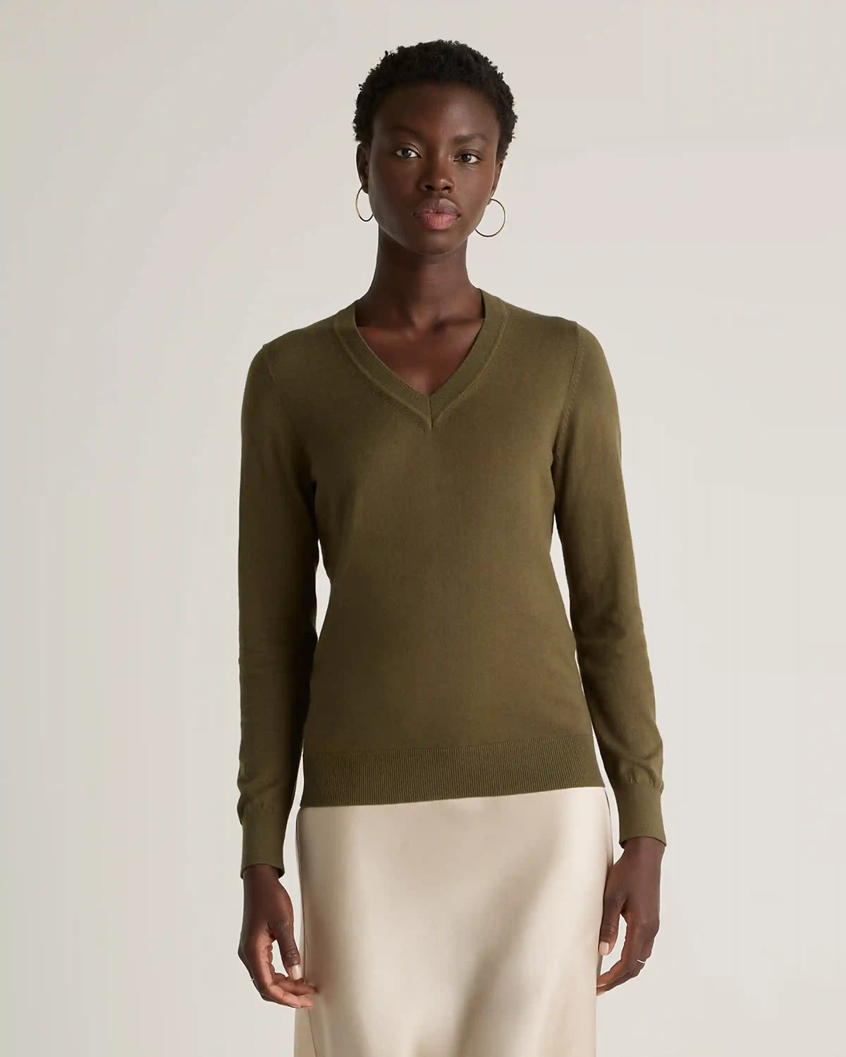 Lightweight Cotton Cashmere V-Neck Sweater