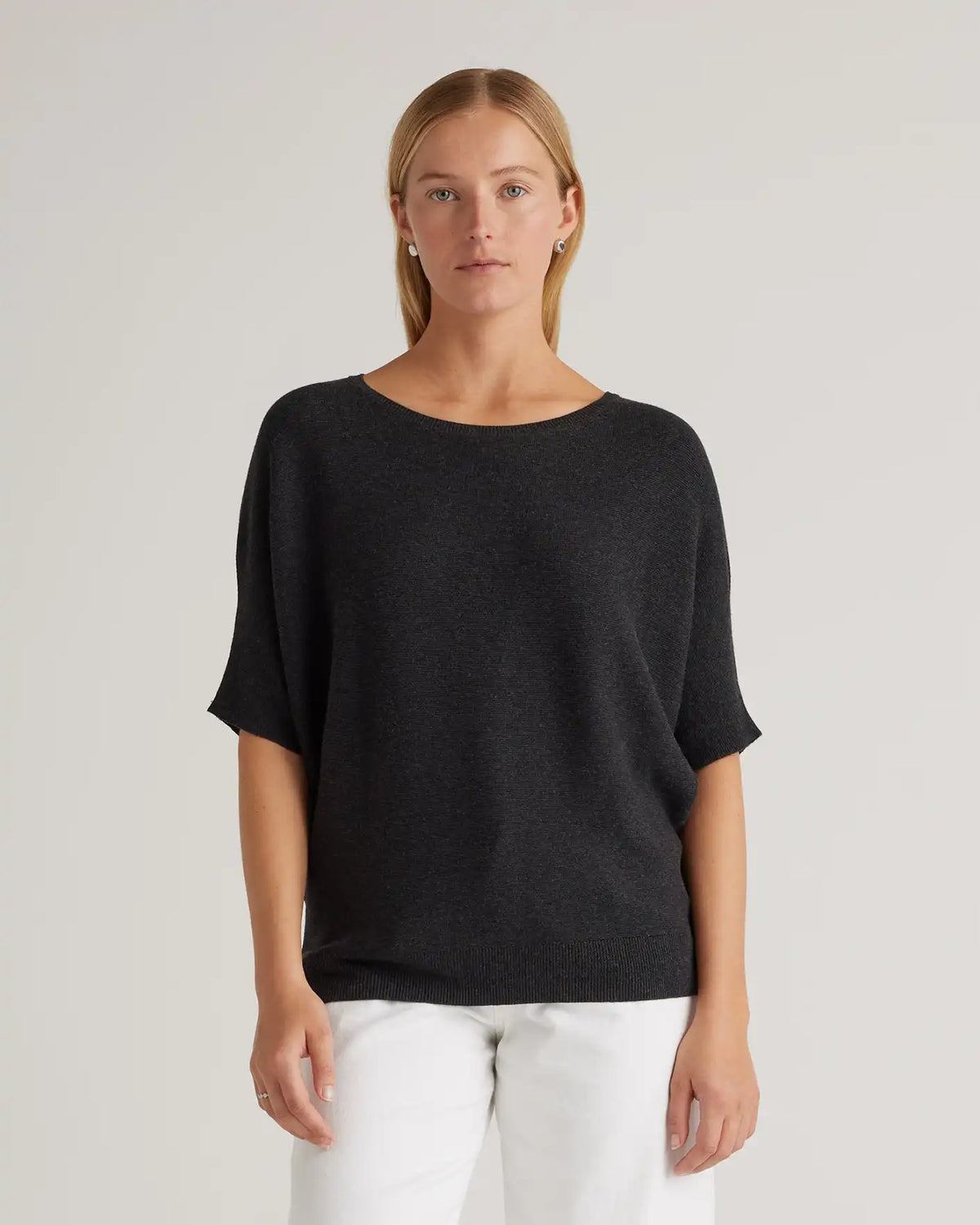Lightweight Cotton Cashmere Link-Stitch Dolman Sweater