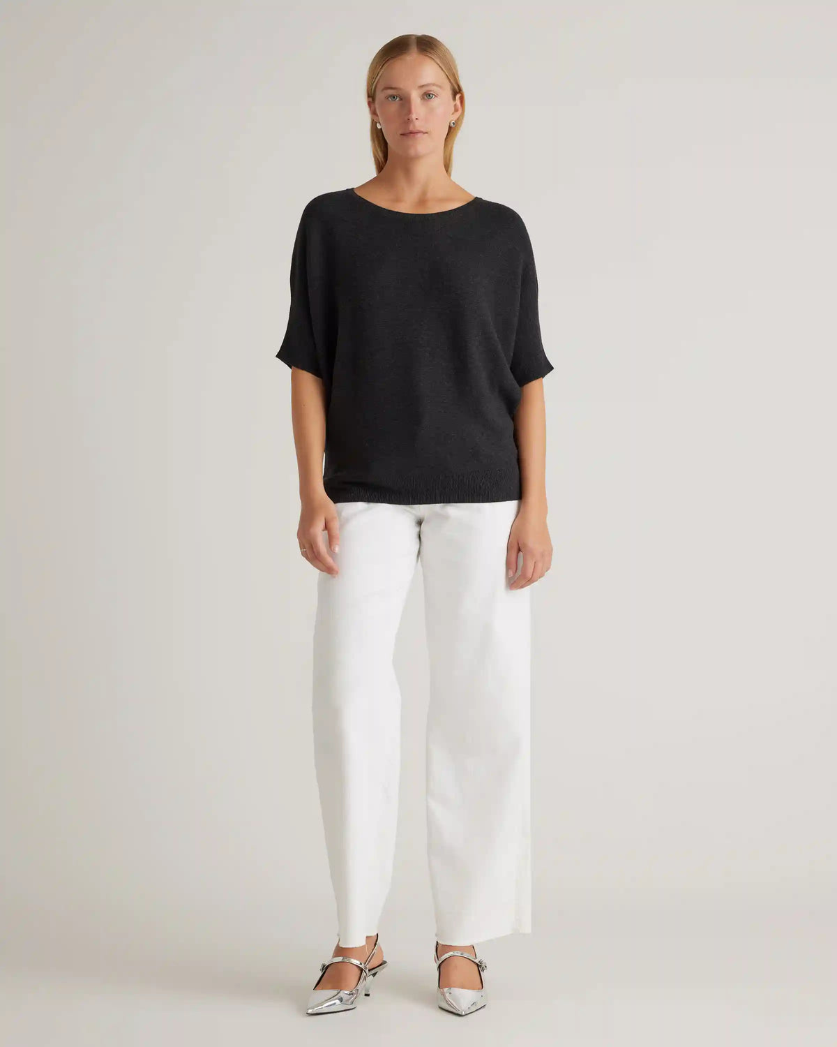 Lightweight Cotton Cashmere Link-Stitch Dolman Sweater