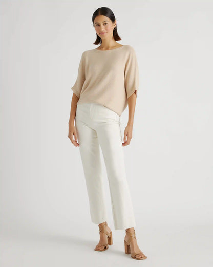 Lightweight Cotton Cashmere Link-Stitch Dolman Sweater
