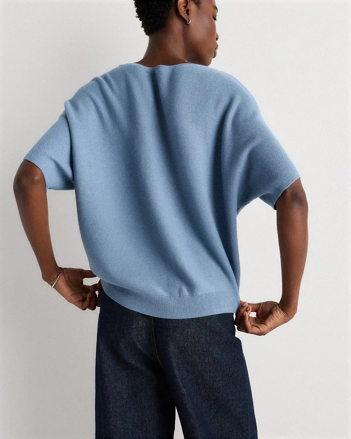 Lightweight Cotton Cashmere Link-Stitch Dolman Sweater