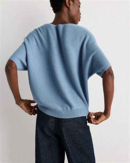 Lightweight Cotton Cashmere Link-Stitch Dolman Sweater