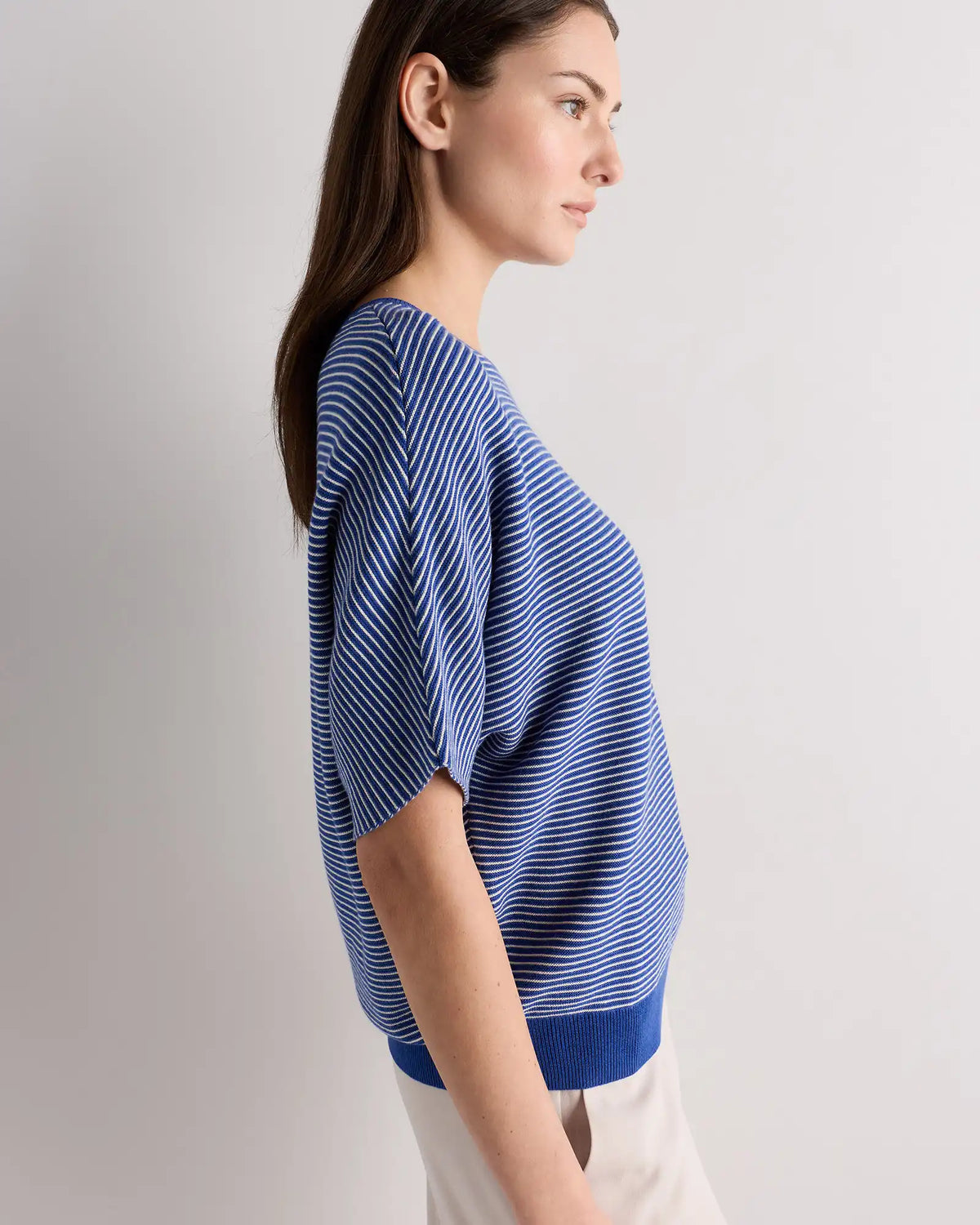 Lightweight Cotton Cashmere Link-Stitch Dolman Sweater