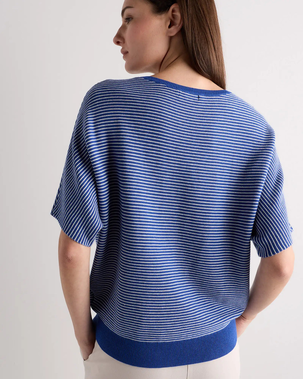 Lightweight Cotton Cashmere Link-Stitch Dolman Sweater
