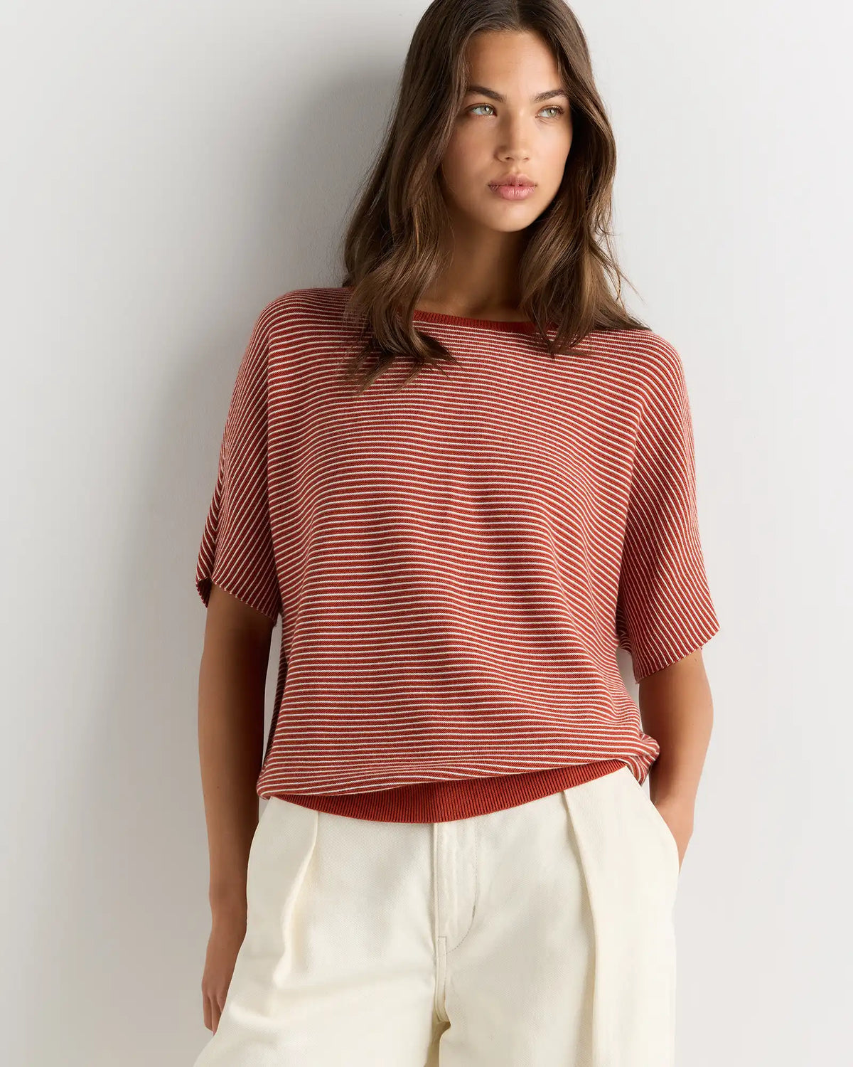 Lightweight Cotton Cashmere Link-Stitch Dolman Sweater