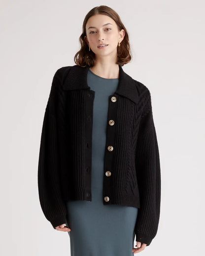 Australian Merino Wool Collared Cable Cardigan
