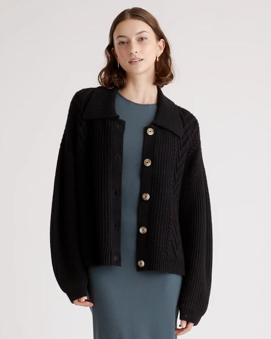 Australian Merino Wool Collared Cable Cardigan