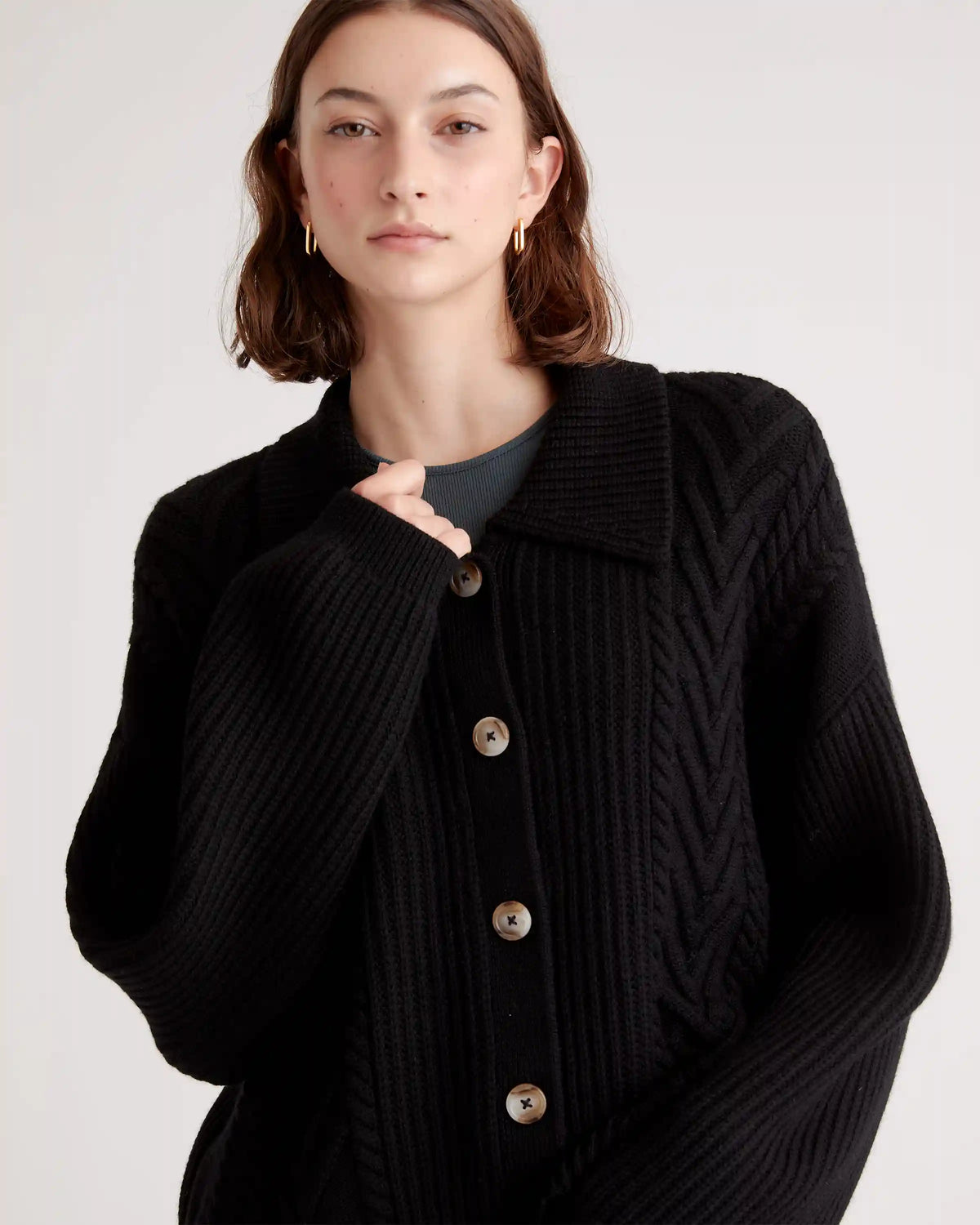 Australian Merino Wool Collared Cable Cardigan