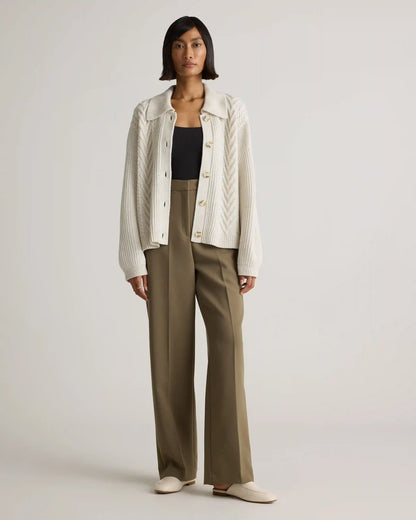 Australian Merino Wool Collared Cable Cardigan