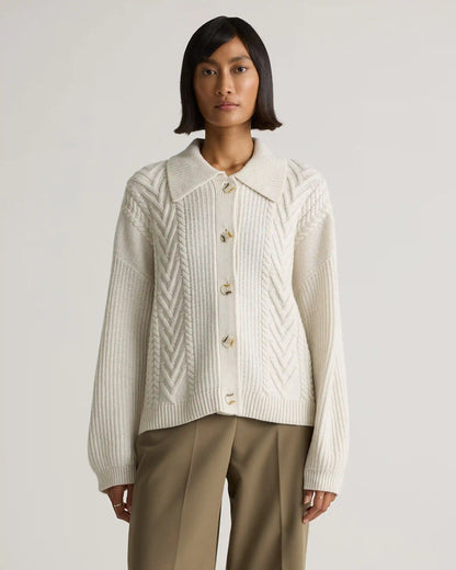 Australian Merino Wool Collared Cable Cardigan