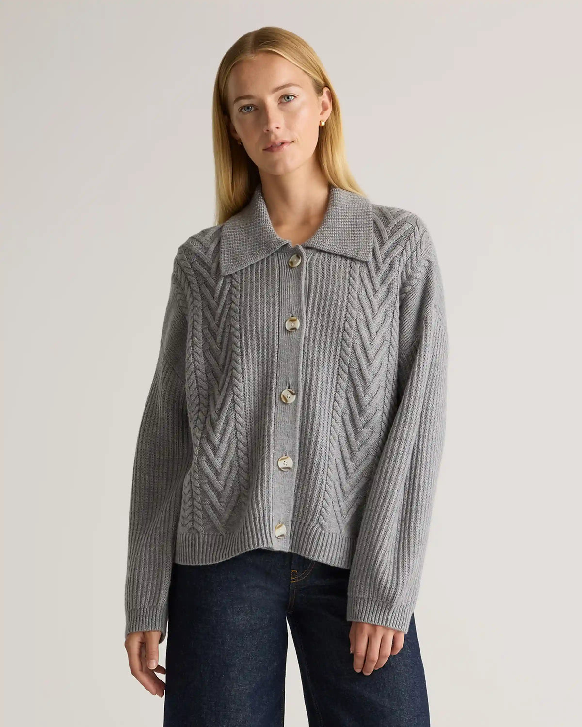 Australian Merino Wool Collared Cable Cardigan